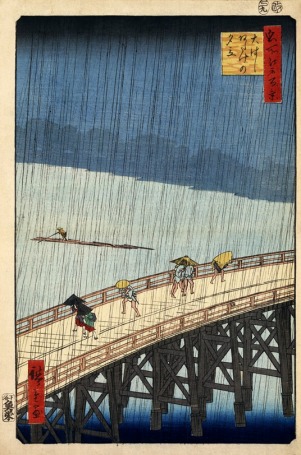 Hiroshige,_Sudden_shower_over_Shin-Ōhashi_bridge_and_Atake,_1857